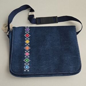 Embroidered Denim Shoulder Bag